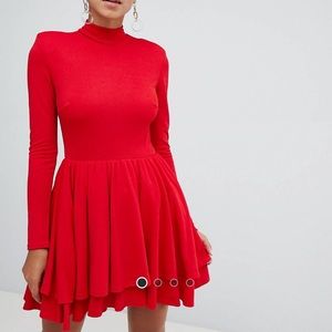ASOS red long sleeve fit and flare dress
